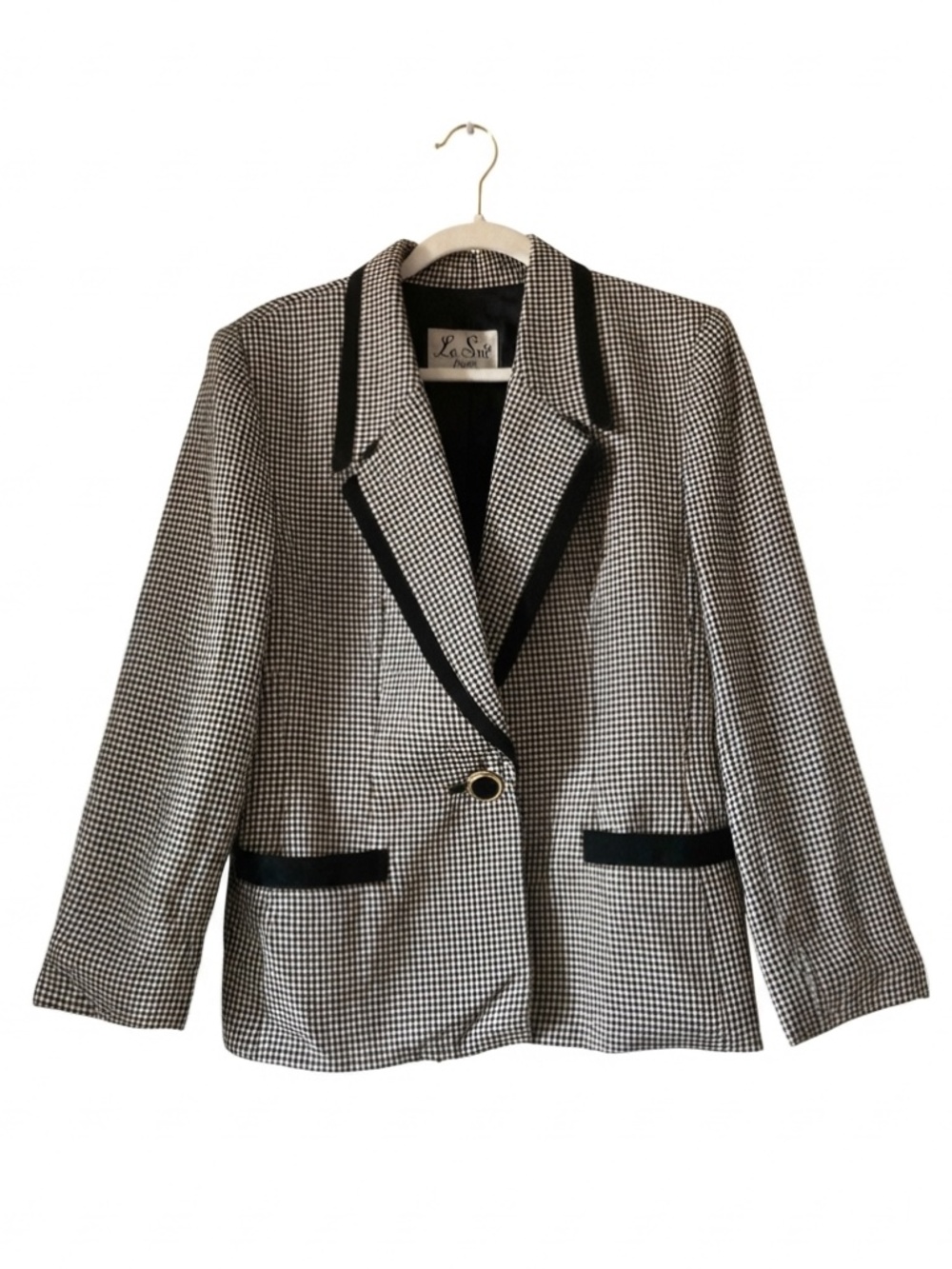 Vintage 1990s / Y2K Checkered Blazer with Gold Detail (8 Petite - XS/S)